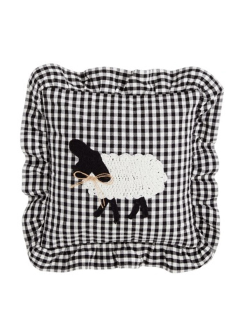 MUD PIE NWT
GINGHAM CROCHET SHEEP PILLOW -21"